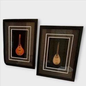 2 Pc Vintage Framed Musical Instrument Shadowbox Art Set